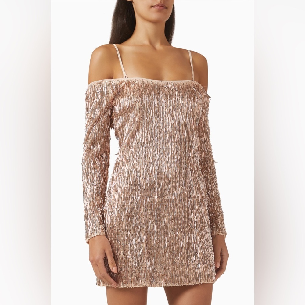 NWT ELLIATT Rosita Embellished Mini Dress - rose gold - off the shoulder - Small